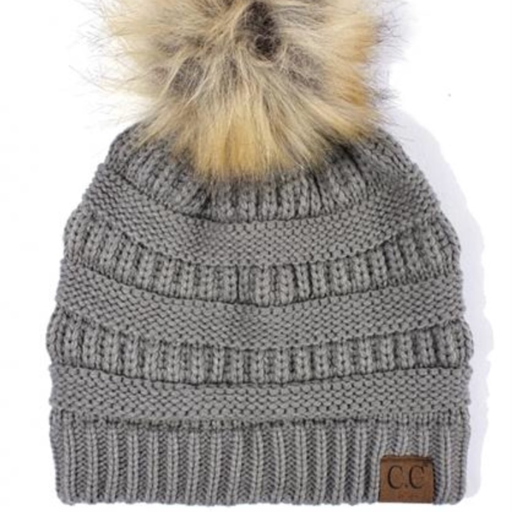 Grey Pom Beanie